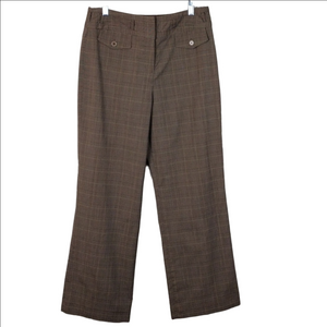 Tailor B. Moss Brown Glen Check Plaid High Rise Hook Zip Front Wide Leg Trousers